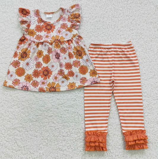 Orange Floral & Stripes Set