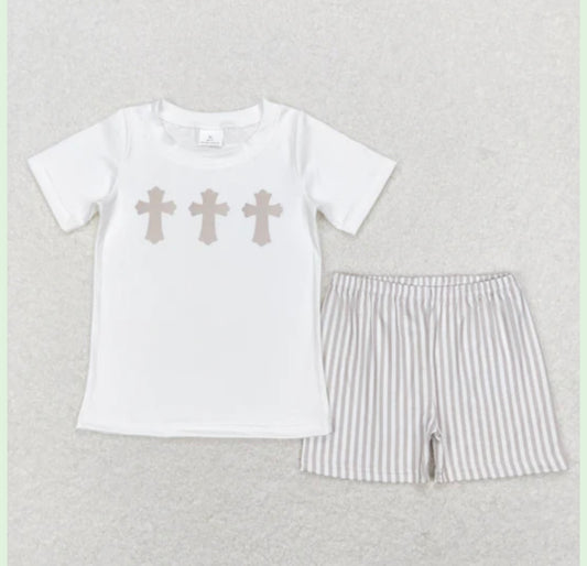 Brown Cross Shorts Set