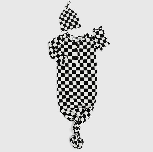 Black Checkered Tie Gown Set