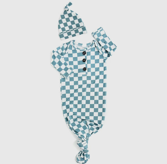 Blue Checkered Tie Gown Set